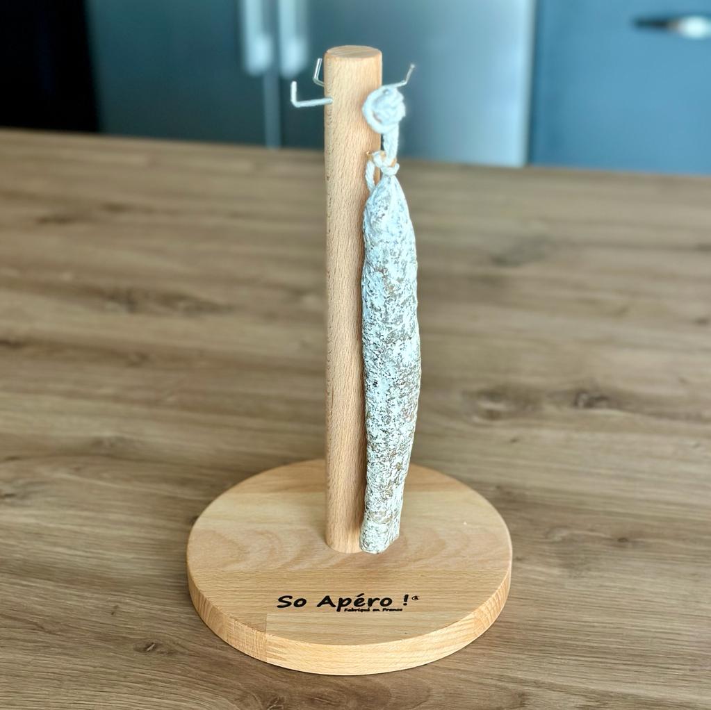Support à Saucisson Fackelmann En Bois - Potence Avec Aimant Pour Couteau - Planche à Découper Intégrée